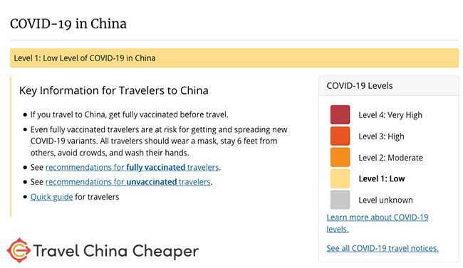 CDC Covid recommendations for China in 2021